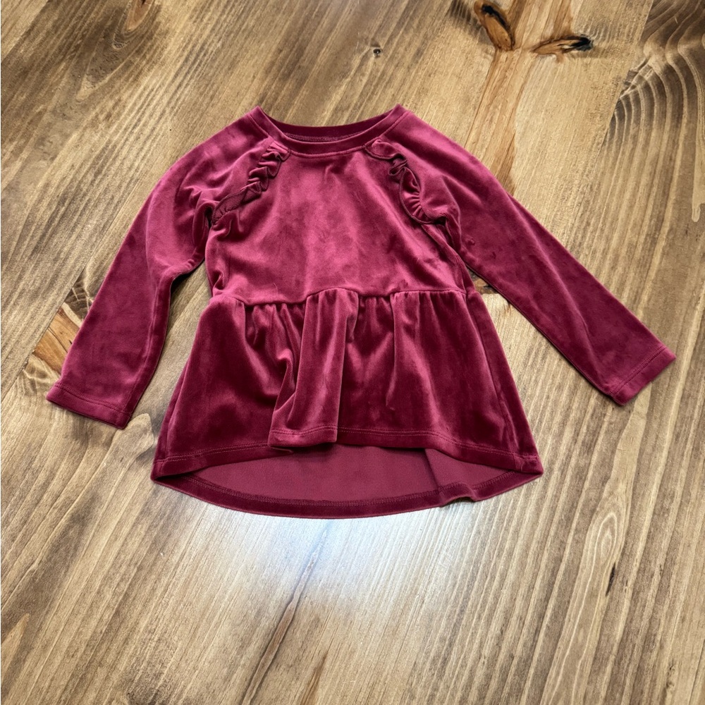 Tea Collection Long Sleeve Velour Ruffle Tunic Top Burgundy 3T